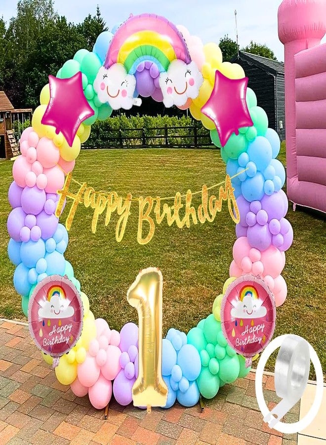 Flyloons مجموعة زينة عيد الميلاد الأول من فلاي لونز، مصنوعة من اللاتكس، بتصميم قوس قزح، للبنات والأولاد والأطفال، للأطفال بعمر سنة واحدة، تتضمن بالونات بألوان قوس قزح وردية وزهرية وأرجوانية وصفراء وزرقاء وخضراء وباستيل، بالإضافة إلى لافتة ذهبية، 58 قطعة. - Image 1